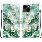 For iPhone 15 Crystal Texture Colored Drawing Leather Phone Case(Jade Flowers) - 1