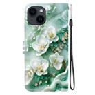 For iPhone 15 Crystal Texture Colored Drawing Leather Phone Case(Jade Flowers) - 3