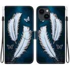 For iPhone 14 Plus Crystal Texture Colored Drawing Leather Phone Case(White Butterfly Feathers) - 1