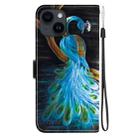 For iPhone 14 Plus Crystal Texture Colored Drawing Leather Phone Case(Peacock) - 3