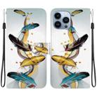 For iPhone 13 Pro Crystal Texture Colored Drawing Leather Phone Case(Gold Butterfly Feathers) - 1
