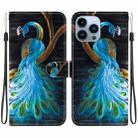 For iPhone 12 / 12 Pro Crystal Texture Colored Drawing Leather Phone Case(Peacock) - 1