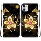 For iPhone 11 Crystal Texture Colored Drawing Leather Phone Case(Gold Flower) - 1