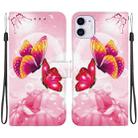 For iPhone 11 Crystal Texture Colored Drawing Leather Phone Case(Pink Butterflies) - 1