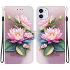 For iPhone 11 Crystal Texture Colored Drawing Leather Phone Case(Lotus) - 1