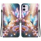 For iPhone 11 Crystal Texture Colored Drawing Leather Phone Case(Butterfly Love Flower) - 1