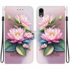 For iPhone XR Crystal Texture Colored Drawing Leather Phone Case(Lotus) - 1