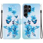 For Samsung Galaxy S24 Ultra 5G Crystal Texture Colored Drawing Leather Phone Case(Blue Butterflies) - 1