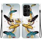 For Samsung Galaxy S23 Ultra 5G Crystal Texture Colored Drawing Leather Phone Case(Gold Butterfly Feathers) - 1