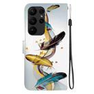 For Samsung Galaxy S23 Ultra 5G Crystal Texture Colored Drawing Leather Phone Case(Gold Butterfly Feathers) - 3