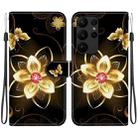 For Samsung Galaxy S23 Ultra 5G Crystal Texture Colored Drawing Leather Phone Case(Gold Flower) - 1