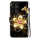 For Samsung Galaxy S23 Ultra 5G Crystal Texture Colored Drawing Leather Phone Case(Gold Flower) - 3