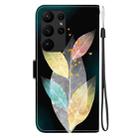 For Samsung Galaxy S23 Ultra 5G Crystal Texture Colored Drawing Leather Phone Case(Colored Leaves) - 3
