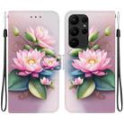 For Samsung Galaxy S23 Ultra 5G Crystal Texture Colored Drawing Leather Phone Case(Lotus) - 1