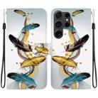 For Samsung Galaxy S22 Ultra 5G Crystal Texture Colored Drawing Leather Phone Case(Gold Butterfly Feathers) - 1