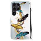 For Samsung Galaxy S22 Ultra 5G Crystal Texture Colored Drawing Leather Phone Case(Gold Butterfly Feathers) - 3