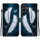 For Samsung Galaxy S22 Ultra 5G Crystal Texture Colored Drawing Leather Phone Case(White Butterfly Feathers) - 1