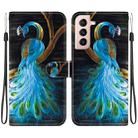 For Samsung Galaxy S22 5G Crystal Texture Colored Drawing Leather Phone Case(Peacock) - 1