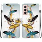 For Samsung Galaxy S21+ 5G Crystal Texture Colored Drawing Leather Phone Case(Gold Butterfly Feathers) - 1