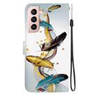 For Samsung Galaxy S21+ 5G Crystal Texture Colored Drawing Leather Phone Case(Gold Butterfly Feathers) - 3