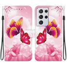 For Samsung Galaxy S21 Ultra 5G Crystal Texture Colored Drawing Leather Phone Case(Pink Butterflies) - 1