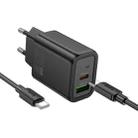 hoco N61 PD20W+QC3.0 Charger Set with 1m Type-C to Type-C Cable, Specification:EU Plug(Black) - 1