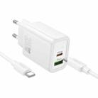 hoco N61 PD20W+QC3.0 Charger Set with 1m Type-C to Type-C Cable, Specification:EU Plug(White) - 1