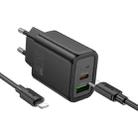 hoco N63 PD30W+QC3.0 Charger Set with 1m Type-C to 8 Pin Cable, Specification:EU Plug(Black) - 1
