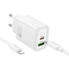 hoco N63 PD30W+QC3.0 Charger Set with 1m Type-C to 8 Pin Cable, Specification:EU Plug(White) - 1