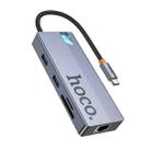 hoco HB52 Wow Type-C to HDTV, RJ45, PD, Type-C, 2xUSB3.0, SD, TF Card 8 in 1 Multi-function Converter(Dark Gray) - 2