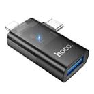 hoco UA36E 8 Pin, USB-C / Type-C Male to USB Female 2 in 1 OTG Transparent Adapter(Black) - 1