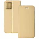 For iPhone 12 mini Ultra-thin Plain Magnetic TPU + PU Leather Case with Holder & Card Slot(Gold) - 1