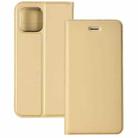 For iPhone 12 mini Ultra-thin Plain Magnetic TPU + PU Leather Case with Holder & Card Slot(Gold) - 1