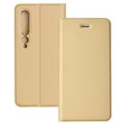 For Xiaomi Mi 10 5G Ultra-thin Plain Magnetic TPU + PU Leather Case with Holder & Card Slot(Gold) - 1