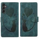 For Samsung Galaxy A36 5G Pen Heart Cat Embossed Leather Phone Case(Green) - 1