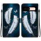 For Google Pixel 8a Crystal Texture Colored Drawing Leather Phone Case(White Butterfly Feathers) - 1