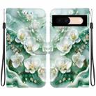 For Google Pixel 8a Crystal Texture Colored Drawing Leather Phone Case(Jade Flowers) - 1