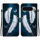 For Google Pixel 9 / 9 Pro Crystal Texture Colored Drawing Leather Phone Case(White Butterfly Feathers) - 1