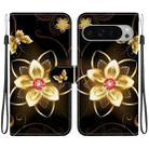 For Google Pixel 9 / 9 Pro Crystal Texture Colored Drawing Leather Phone Case(Gold Flower) - 1