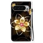 For Google Pixel 9 / 9 Pro Crystal Texture Colored Drawing Leather Phone Case(Gold Flower) - 3