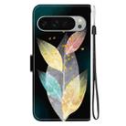 For Google Pixel 9 / 9 Pro Crystal Texture Colored Drawing Leather Phone Case(Colored Leaves) - 3