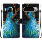 For Google Pixel 9 / 9 Pro Crystal Texture Colored Drawing Leather Phone Case(Peacock) - 1