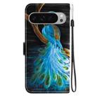 For Google Pixel 9 / 9 Pro Crystal Texture Colored Drawing Leather Phone Case(Peacock) - 3