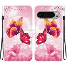 For Google Pixel 9 / 9 Pro Crystal Texture Colored Drawing Leather Phone Case(Pink Butterflies) - 1