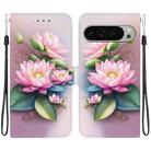 For Google Pixel 9 / 9 Pro Crystal Texture Colored Drawing Leather Phone Case(Lotus) - 1