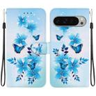 For Google Pixel 9 / 9 Pro Crystal Texture Colored Drawing Leather Phone Case(Blue Butterflies) - 1