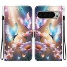 For Google Pixel 9 / 9 Pro Crystal Texture Colored Drawing Leather Phone Case(Butterfly Love Flower) - 1