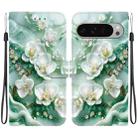 For Google Pixel 9 / 9 Pro Crystal Texture Colored Drawing Leather Phone Case(Jade Flowers) - 1