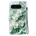 For Google Pixel 9 / 9 Pro Crystal Texture Colored Drawing Leather Phone Case(Jade Flowers) - 3