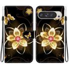 For Google Pixel 9 Pro XL Crystal Texture Colored Drawing Leather Phone Case(Gold Flower) - 1